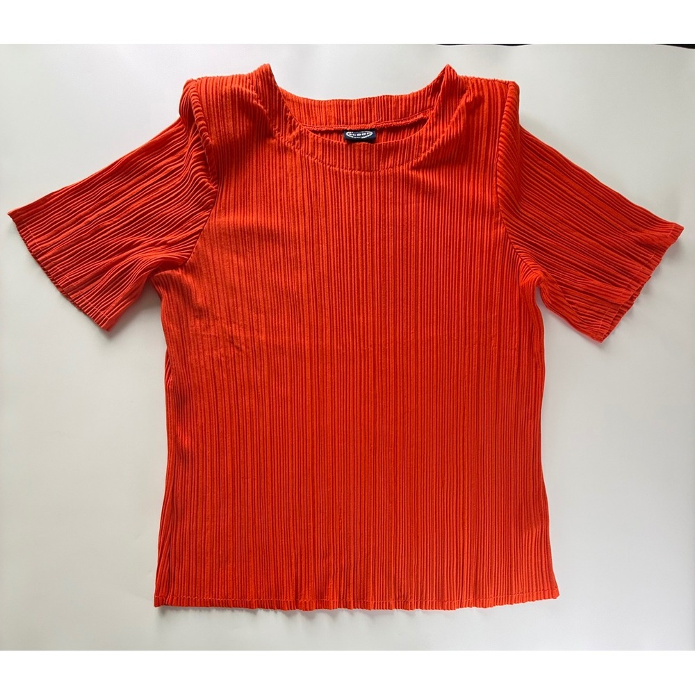 Scoop Women Red Pleated Short Sleeve Blouse Top Size M‎ Medium Red Alert Ribbed